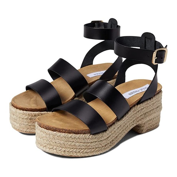 Steve Madden Shoes - Steve Madden Kelton Black Espadrille Platform Leather Sandals